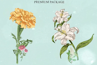 draw botanical illustration of flower illustration, plant illustration, and logo