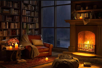 create cozy coffee shop jazz music video with  winter, rain