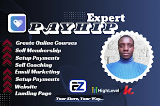 customize payhip ecommerce store, website, ezycourse, gohighlevel membership