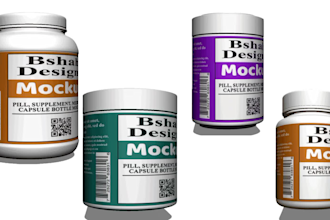 create 3d realistic 360 animated supplement bottle mockups for websites