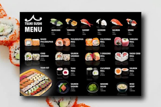 design a menu for restaurant, bar, bakery, food menu