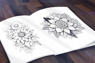 create adult coloring page, mandala, flowers, shapes for KDP