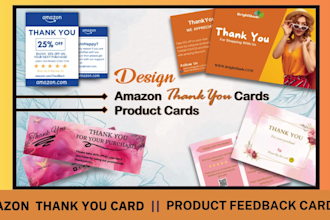 design amazon thank you card, product insert, gift card within 24hrs