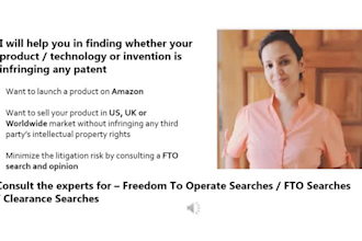 do freedom to operate patent searches fto for your product
