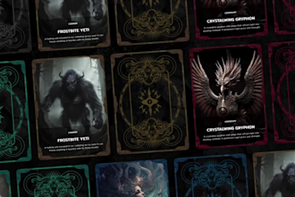 design custom card game, tcg, tarot cards, box, rulebook, game art, illustration