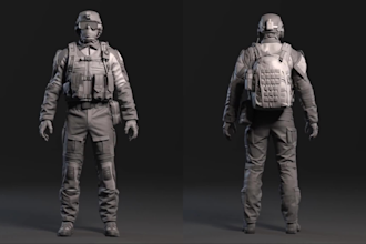 create 3d military sculpt, 3d models in zbrush, and character for 3d printing