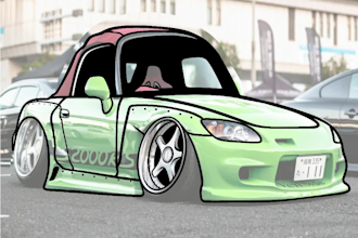 draw tooned car illustration with your car photo
