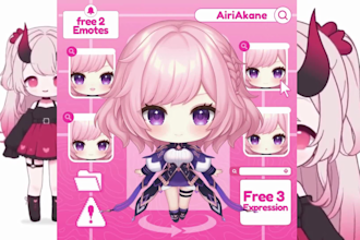 design a custom cute chibi vtuber model character, pngtuber or twitch emotes