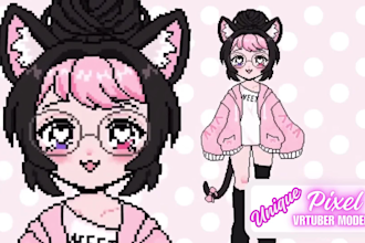 draw and rig pixel vtuber model, chibi pixel vtuber, riging, pixel art character