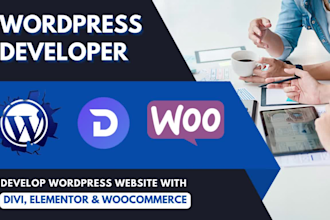 create wordpress website using divi, elementor or woocommerce builders