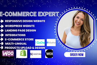 design a responsive webshop on wordpress,ionos hostinger, wix, shopify, godaddy