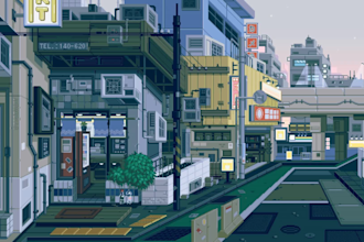 draw pixel art background tileset animated gif for video game environment scene