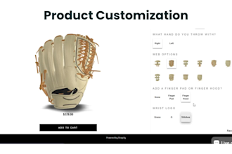 configure and customize 2d 3d, baseball, softball glove on kickflip or zakeke