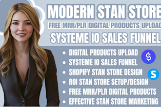 systeme io sales funnel, stan store design, etsy stan store, digital products