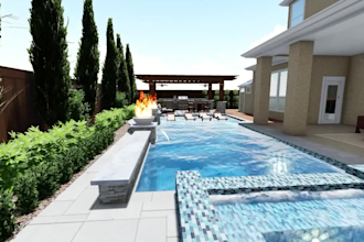 garden landscape design, rendering, modern creative backyard