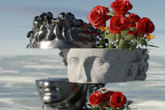 create a unique 3d surreal album cover or animation
