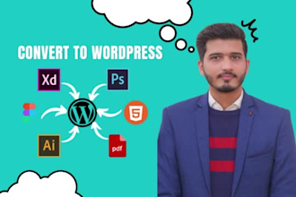 convert figma, xd, PSD, illustrator, PDF, and HTML into wordpress