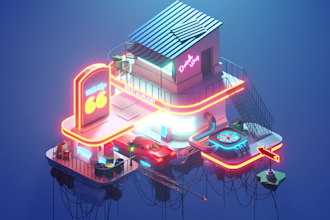create low poly 3d model floating island lofi