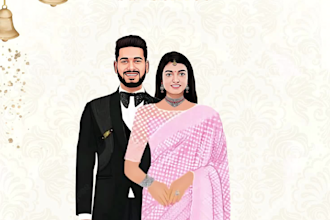 design caricature wedding invitation with illustration
