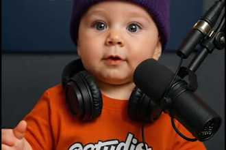 create viral ai baby video podcast ai baby talking podcast, ur look like baby