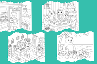custom kawaii coloring books unique  adorable KDP designs