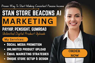stanstore design , payhip, pensight, beacon ai, gumroad , stanstore marketing