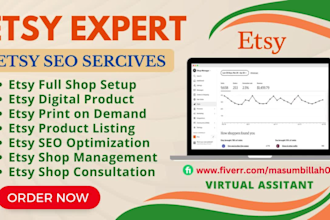 set up etsy shop, design etsy digital products, etsy SEO listing shop promotion