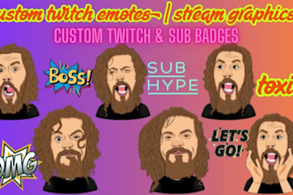 do custom twitch emotes, sub badge, twitch panel, banner, logo, stream graphics