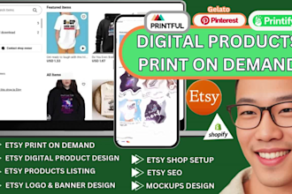 setup etsy shop digital product shopify print on demand printify printful