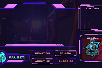 design animated twitch and kick overlay, custom logo, panels, alerts