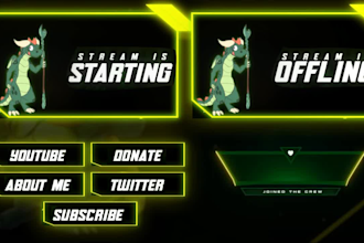 design animated twitch overlay, layouts, panels, screen for stream
