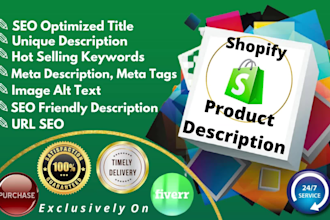 write exclusive shopify product description with SEO title