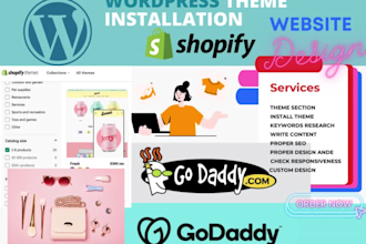 install wordpress, shopify theme edit, custom website design godaddy, fix cpanel