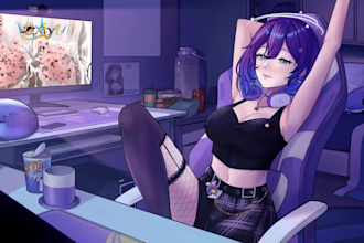 create anime lofi loop animation illustration and animated gif