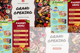design flyers pamphlet posters food banner yard sign social media events banner