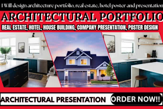 design architecture portfolio, real estate, hotel poster and presentation