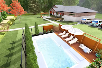 do backyard 3d landscape, pool, deck, front yard pergola, gazebo as an architect