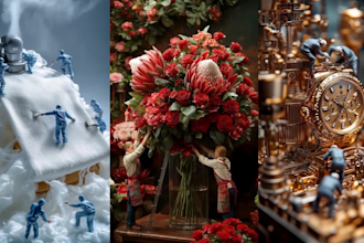 create stunning ai commercial video ads, ai video, ai miniature workers, ai ads