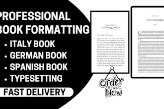 format desidgn and layout german book, italian book, spanish book typesetting