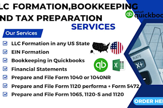 do bookkeeping and file tax forms 1040, 1120, and 1065
