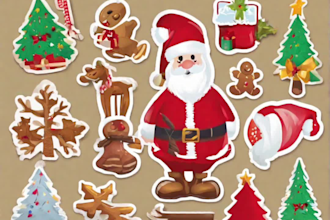 design christmas stickers,balls,trees,santa, ready to print