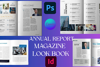 create magazine ad,  look book, annual report, fashion portfolio design, catalog