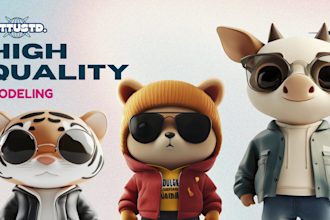 design cute 3d model character, animal, mascot, toys, 3d game with cartoon