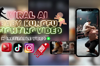 create viral ai kungfu girl fighting, baby fighting video for  shorts reels