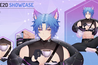 draw and rig 2d vtuber model,3d vtuber model, male anime art,female vtuber model