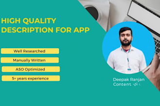 write playstore search optimized description for your app