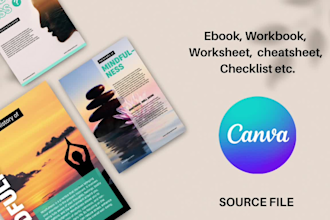 design workbooks, worksheets,  lead magnets, checklist, covers, pages in canva