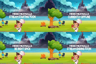 do professional animated twitch overlay stream package and logo