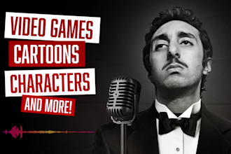 record a video game cartoon character english male voiceover