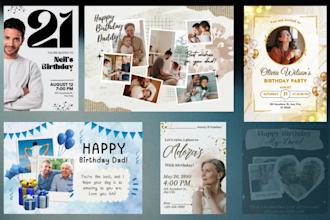 create birthday invitation , greeting card and video in 3 hours